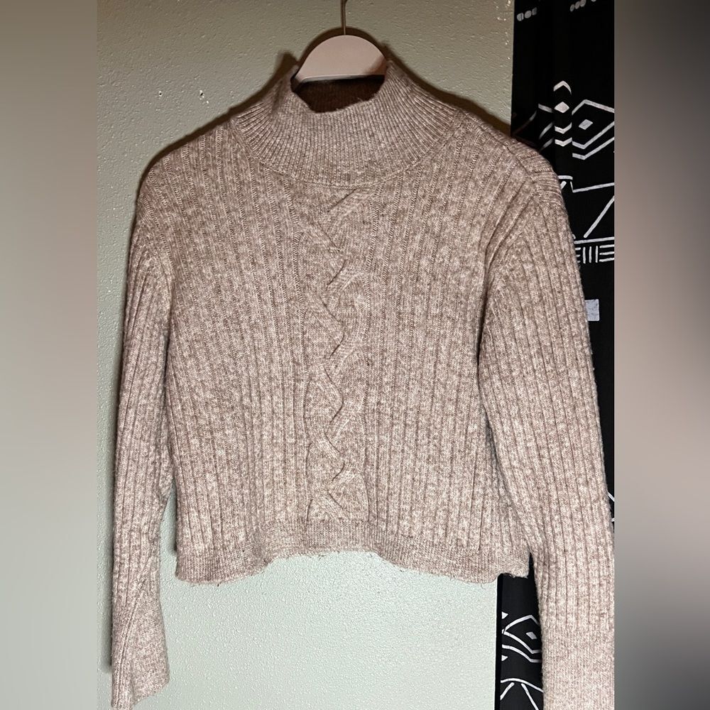 Ophelia Roe Beige Cable knit Mock Neck Sweater XL